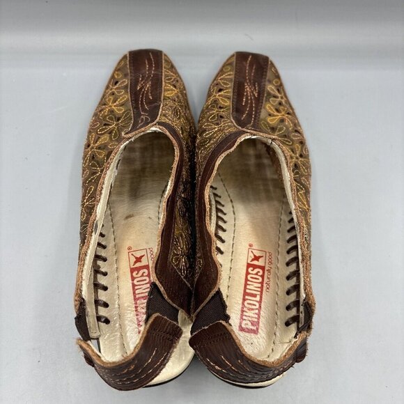 Pikolinos Women’s Romana‎ Shoes Sz 36 Brown Leather Flower Cutout Slingback - Picture 5 of 8